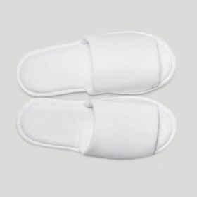 White Open Toe Adult Unisex Terry Cloth, Velour Cotton Hotel  Spa Slippers for House guest, Travel, Guests Room, One Size 6 pack wholesale by RobeMart (Option: )