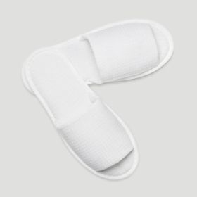 White Open Toe Adult Unisex Waffle Weave Cotton Hotel  Spa Slippers for House guest, Travel, Guests Room One Size 6 pack wholesale (Option: by RobeMart)