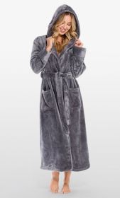 Plush Soft Warm, Robe for Women Fleece Bathrobe for Women, Comfy Women's Robe Long (Option: Hooded  Adult Sleepwear Loungewear  Gray  Medium)