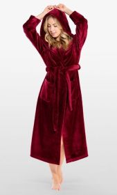 Plush Soft Warm, Robe for Women Fleece Bathrobe for Women, Comfy Women's Robe Long (Option: Hooded  Adult Sleepwear Loungewear  Burgundy  Medium)