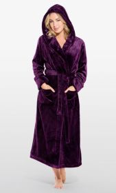 Plush Soft Warm, Robe for Women Fleece Bathrobe for Women, Comfy Women's Robe Long (Option: Hooded  Adult Sleepwear Loungewear  Purple  Small)