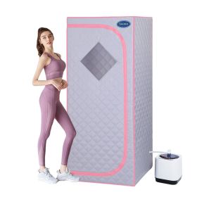 Full Size Portable Grey Steam Sauna tent–Personal Home Spa, with Steam Generator, Remote Control, Foldable Chair, Timer and PVC Pipe Connector Easy to (Color: Grey)