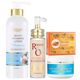 AILKE Natural Multi-Vitamin Lightening Skin Care Kit, Moisturizes, Even Toning, Remove Blemishes, Clean & Soothing Skin (Color: 4 in 1 set)