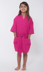 Kimono robes for Kids Waffle Cotton robe, Short V (Option: Neck For Girls Sleepwear Loungewear Bridal Party Flower Girl Wedding  Fuschia  Large)