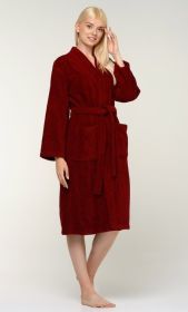 Plush Soft Warm, Robe for Women Terry Turkish Bathrobe Cotton Towel Robe Comfy Women's Robe Long Kimono Adult for Hot Tub Shower (Option: Wine Red  XXL)