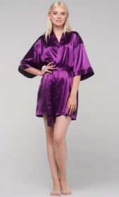 Kimono robes for Women Satin Silk lingerie robe, Short V (Option: Neck For Female Sleepwear Loungewear bridal party bridesmaid wedding  Purple  XLarge)