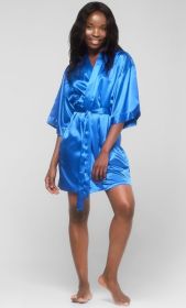 Kimono robes for Women Satin Silk lingerie robe, Short V (Option: Neck For Female Sleepwear Loungewear bridal party bridesmaid wedding  Royal Blue  XLarge)