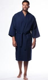 Mens Long Waffle Kimono Lightweight Cotton Robe, Hotel Spa Bathrobe for Men (Option: Adult  Unisex  Navy Blue  XXL)