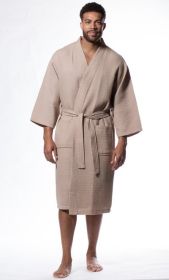 Mens Long Waffle Kimono Lightweight Cotton Robe, Hotel Spa Bathrobe for Men (Option: Adult  Unisex  Taupe  XXL)
