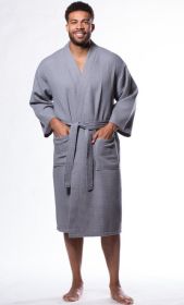 Mens Long Waffle Kimono Lightweight Cotton Robe, Hotel Spa Bathrobe for Men (Option: Adult  Unisex  Gray  One Size)