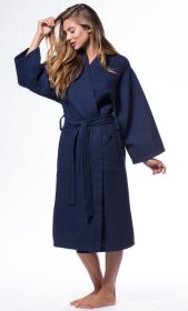 Womens Long Waffle Kimono Lightweight Cotton Robe, Hotel Spa Bathrobe for Women (Option: Adult  Unisex  Navy Blue  One Size)