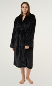 Black Super Soft Tahoe Microfleece Shawl Collar Robe | RobeMart (Option: One Size)